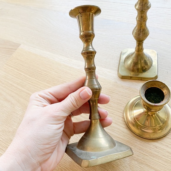 VINTAGE solid brass candle stick set of 3 - Picture 6 of 9